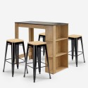 table haute en bois 120x60cm + 4 tabourets de bar noir syracuse Promotion