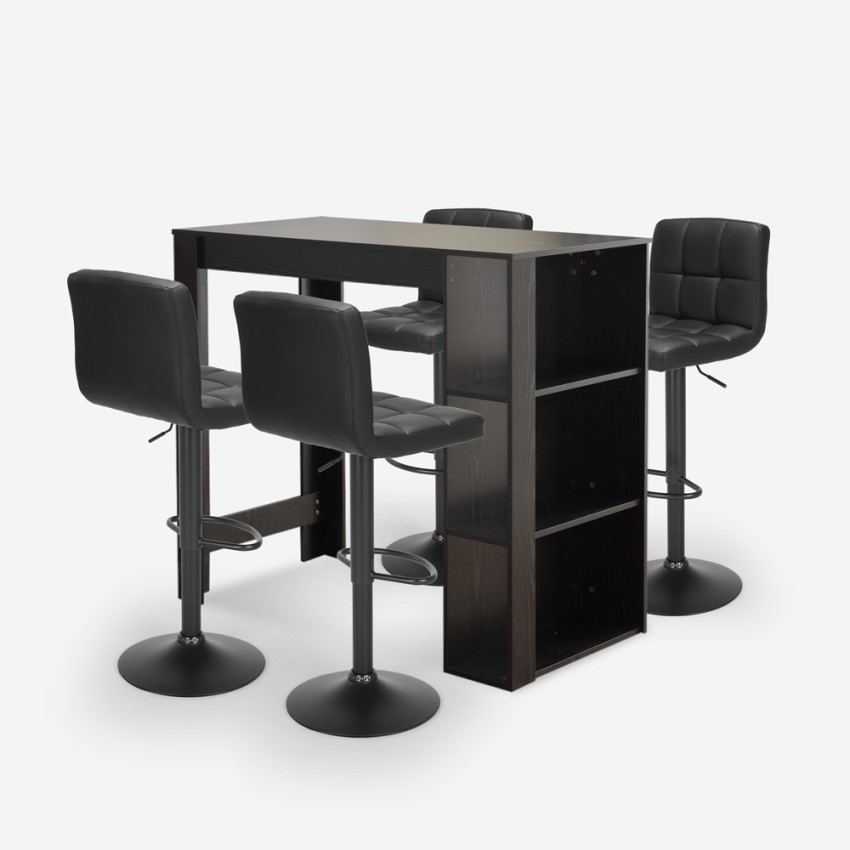 Table haute 120x60cm noir + 4 tabourets pivotants avec dossier Beaver Promotion