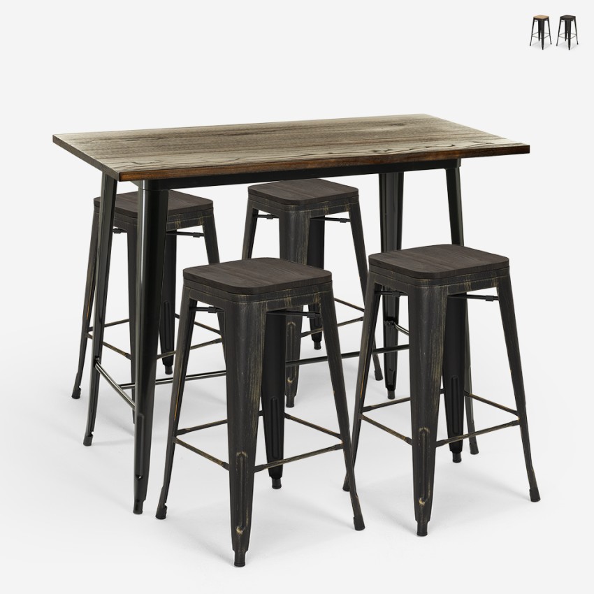 table haute 120x60 de cuisine + 4 tabourets de bar style farley Promotion table haute 120x60 de cuisine + 4 tabourets de bar style farley Promotion