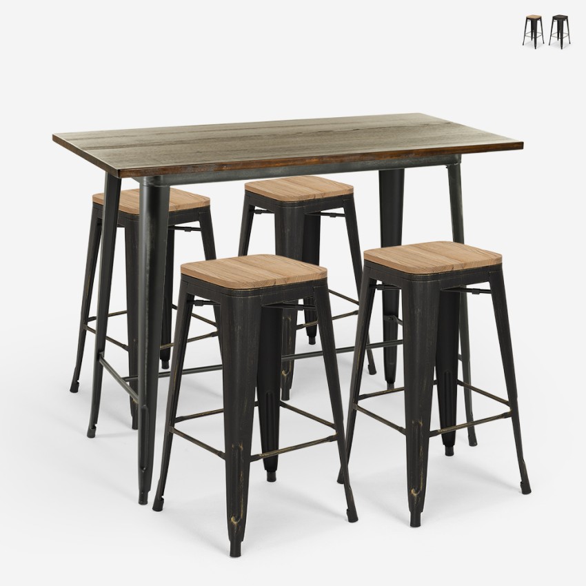 set van 4 industriële barkrukken en zwarte vintage tafel 120x60cm fordville Verkoop set van 4 industriële barkrukken en zwarte vintage tafel 120x60cm fordville Verkoop
