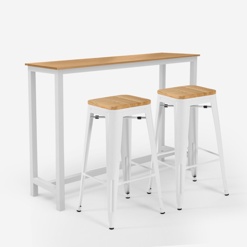 table haute industrielle + 2 tabourets de bar bois blanc trenton Promotion table haute industrielle + 2 tabourets de bar bois blanc trenton Promotion