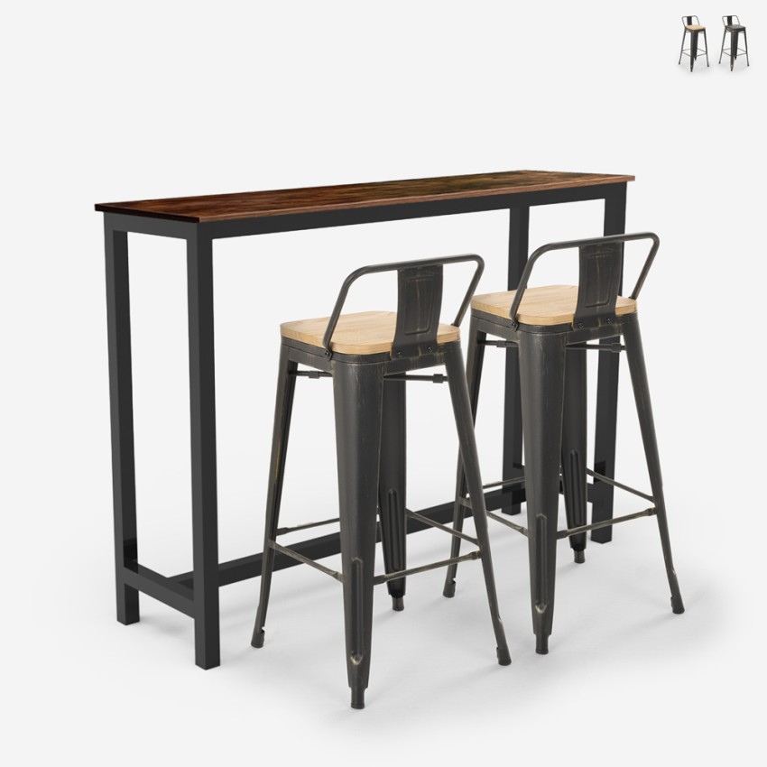 set 2 barstoelen met rugleuning en hoge industriële tafel ludlow Verkoop set 2 barstoelen met rugleuning en hoge industriële tafel ludlow Verkoop