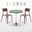 Ronde salontafel zwart 70x70 cm met stalen onderstel en 2 gekleurde stoelen Parisienne Cosmopolitan Aanbieding