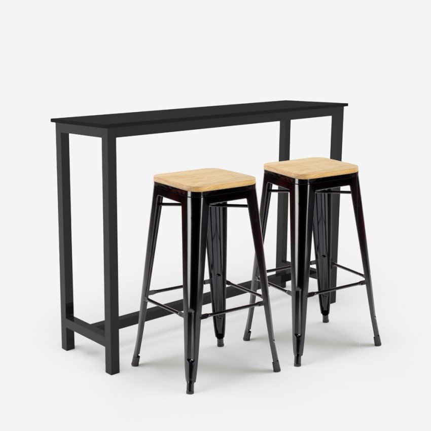 set hoge bartafel en 2 industriële barkrukken knott Aanbieding set hoge bartafel en 2 industriële barkrukken knott Aanbieding