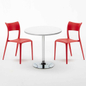 Ronde salontafel wit 70x70 cm met stalen onderstel en 2 gekleurde stoelen Parisienne Long Island Prijs