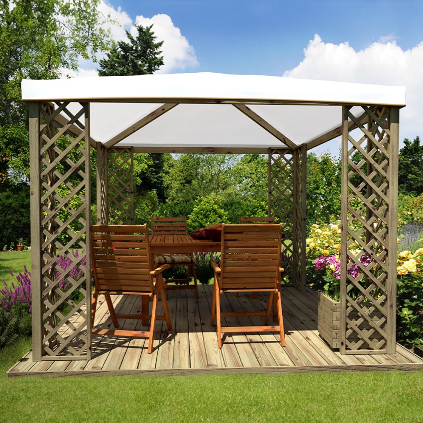 Houten tuinpaviljoen 3x3m wit PVC doek UV-bescherming Fox JT40 Pocket Aanbieding Houten tuinpaviljoen 3x3m wit PVC doek UV-bescherming Fox JT40 Pocket Aanbieding