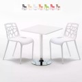 Vierkante salontafel wit 70x70 cm en 2 gekleurde stoelen Gelateria Cocktail Aanbieding
