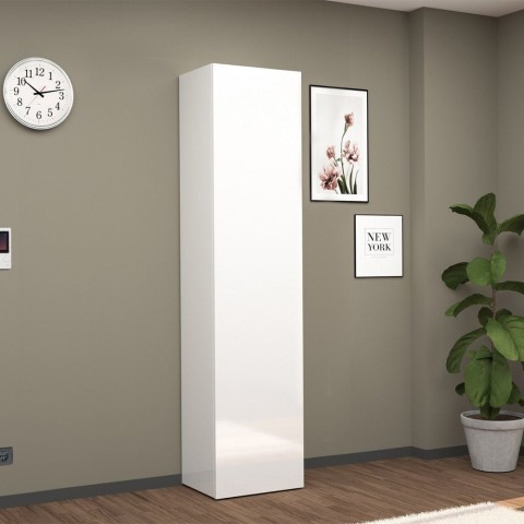 Armoire d'entrée à chaussures blanc brillant 1 porte 45x35x191h Dory Promotion