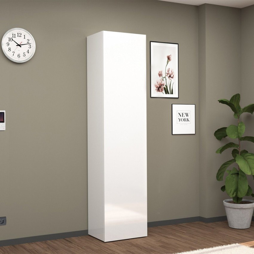 Armoire d'entrée à chaussures blanc brillant 1 porte 45x35x191h Dory Promotion