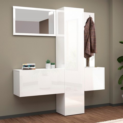 Ensemble meuble à chaussures armoire d'entrée avec miroir et porte-manteaux 2 meubles Linda Promotion