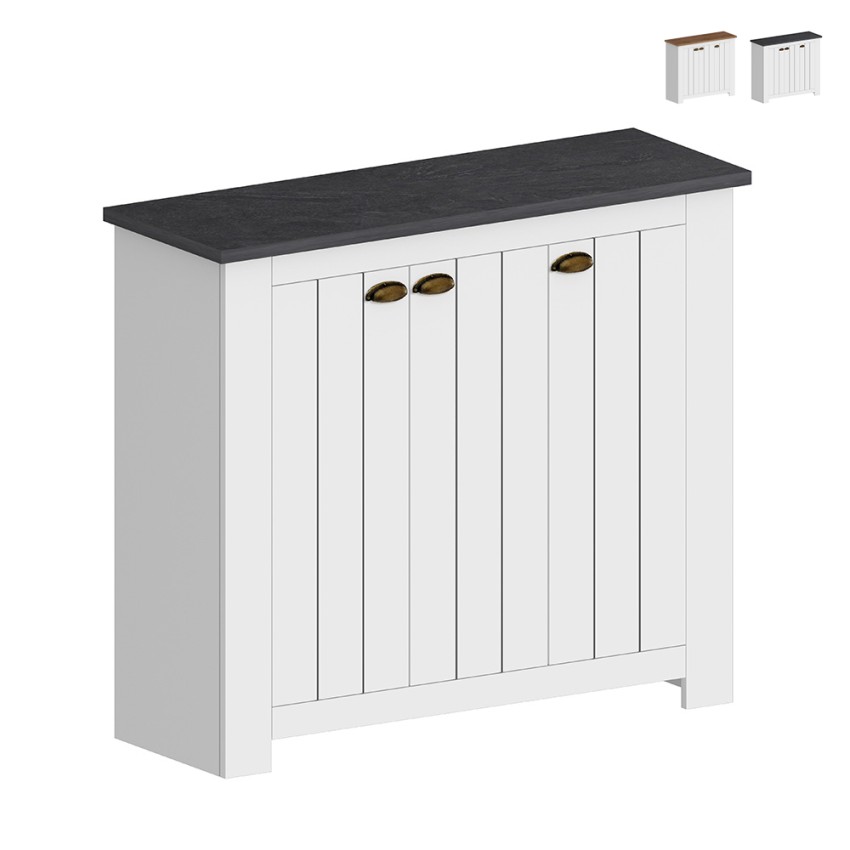 Witte klassieke schoenenkast voor de hal met 3 deuren van hout Jarret Aanbieding Witte klassieke schoenenkast voor de hal met 3 deuren van hout Jarret Aanbieding
