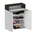 Meuble à chaussures moderne blanc 2 portes 4 étagères 76x34x100 cm Ayenne Achat