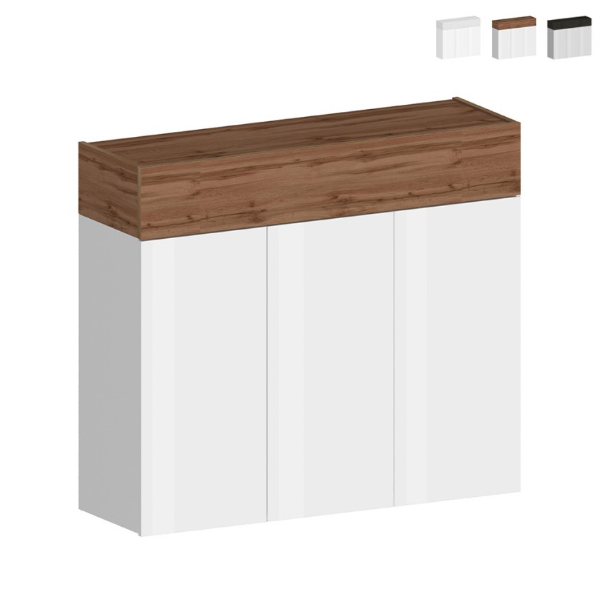 Moderne witte schoenenkast met 3 deuren en 8 planken 110x34x100cm Aida Aanbieding Moderne witte schoenenkast met 3 deuren en 8 planken 110x34x100cm Aida Aanbieding