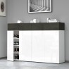 Meuble à chaussures moderne blanc 4 portes 8 étagères bois 152x34x100cm Darice Réductions