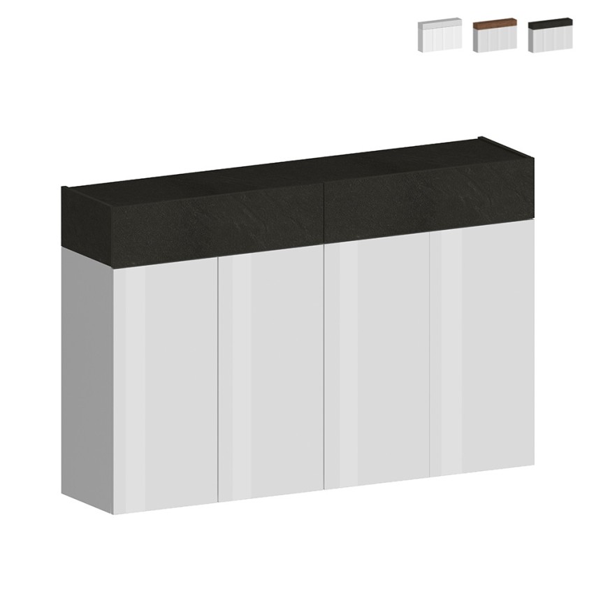 Meuble à chaussures moderne blanc 4 portes 8 étagères bois 152x34x100cm Darice Vente