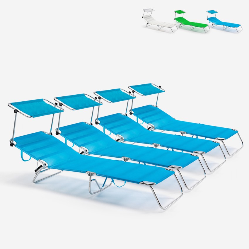 4 opvouwbare aluminium ligbedden met zonnekap Cancun Korting