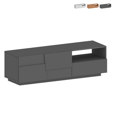 Meuble TV salon design moderne 2 portes 1 tiroir 150x44x46cm Trevis Promotion
