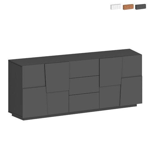 Buffet moderne pour séjour avec 3 tiroirs et 2 portes 220x44x86cm Margaux Promotion