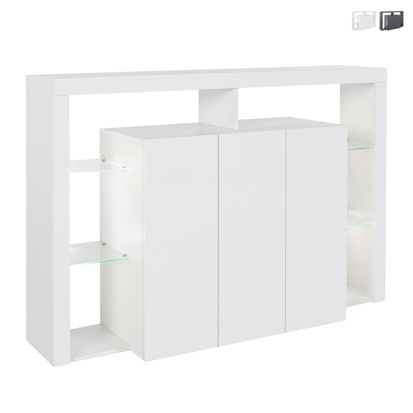 Buffet 3 portes bibliothèque moderne étagères en verre 150x40x100cm Allen Promotion Buffet 3 portes bibliothèque moderne étagères en verre 150x40x100cm Allen Promotion