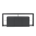 Buffet 3 portes 200x40x80cm bibliothèque moderne étagères en verre Pibrac Modèle