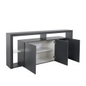 Buffet 3 portes 200x40x80cm bibliothèque moderne étagères en verre Pibrac Caractéristiques