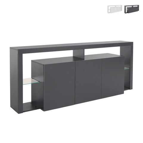 Moderne 3-deurs dressoir 200x40x80cm met glazen legplanken Pibrac Aanbieding
