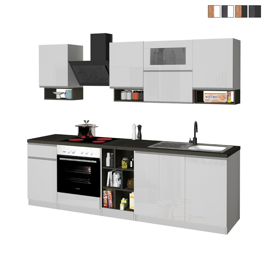 Complete modulaire keuken met modern lineair design 256cm Essence Korting Complete modulaire keuken met modern lineair design 256cm Essence Korting