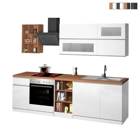 Moderne complete keuken lineair design 256 cm moduleerbaar Unica Aanbieding