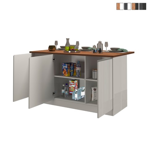 Moderne keukeneiland met 3 deuren en tafel Deaton 155x90x90cm Aanbieding