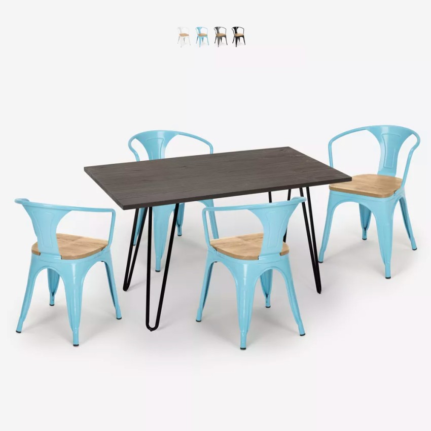 tafel set 120x60cm 4 stoelen hout industrieel wismar top licht Verkoop