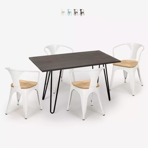 tafel set 120x60cm 4 stoelen hout industrieel wismar top licht Aanbieding