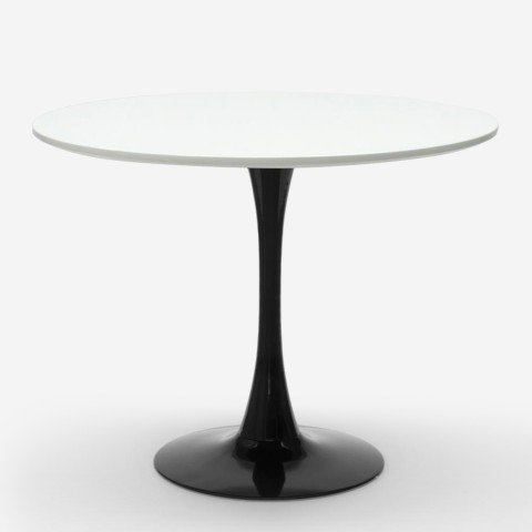 Table de cuisine ronde 80cm moderne style Tulipe blanc noir Jasmine Promotion