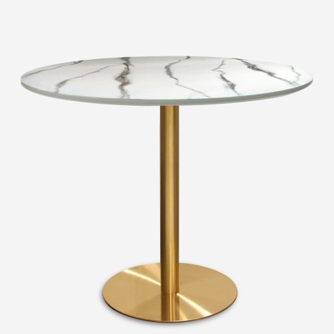 Table Tulipan ronde 80cm effet marbre doré style classique Monika Promotion
