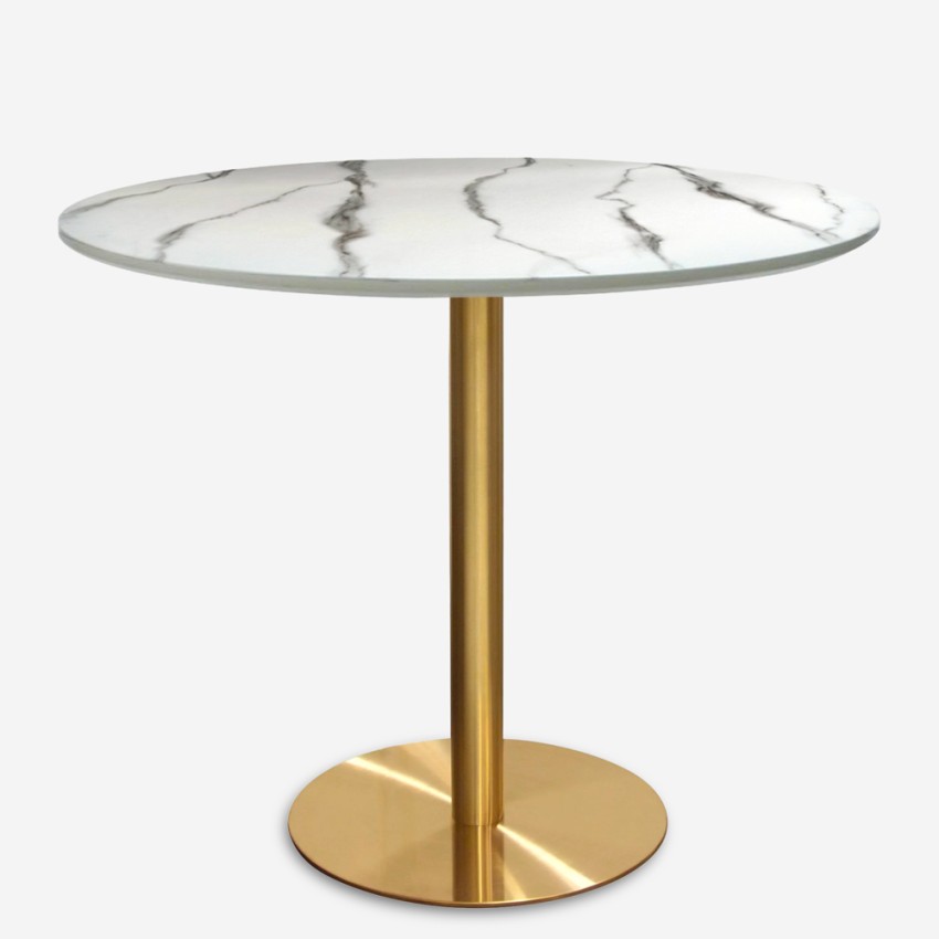Table Goblet ronde 80cm effet marbre doré style classique Monika Promotion Table Goblet ronde 80cm effet marbre doré style classique Monika Promotion