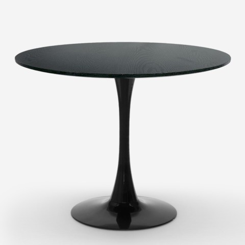 Table ronde style Tulipan 80cm design moderne noir cuisine Rhodon Promotion