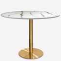 Table de salle à manger ronde style Goblet 120cm effet marbre doré Monika+ Promotion