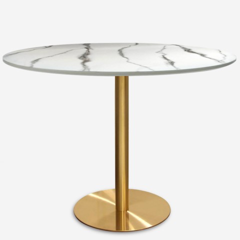 Table de salle à manger ronde style Tulipe 120cm effet marbre doré Monika+ Promotion