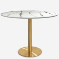 Table de salle à manger ronde style Goblet 120cm effet marbre doré Monika+ Promotion