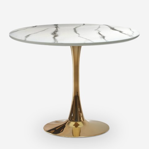 Table Tulipan effet marbre rond 80cm doré bar cuisine Callas Promotion