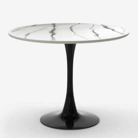 Table ronde style Tulipe 80cm noir blanc effet marbre Moonstone Promotion