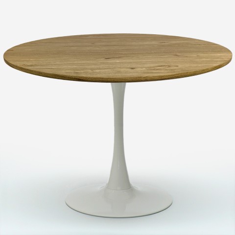 Table de salle à manger moderne Tulipe ronde 120cm bois Redwood+ blanc Promotion