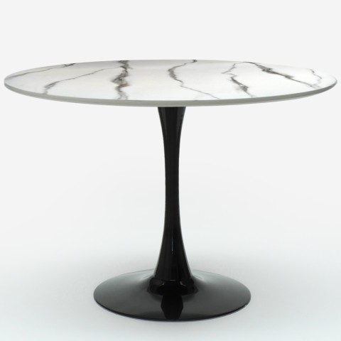 Table à manger ronde style Tulipe 120cm effet marbre Moonstone+ Promotion