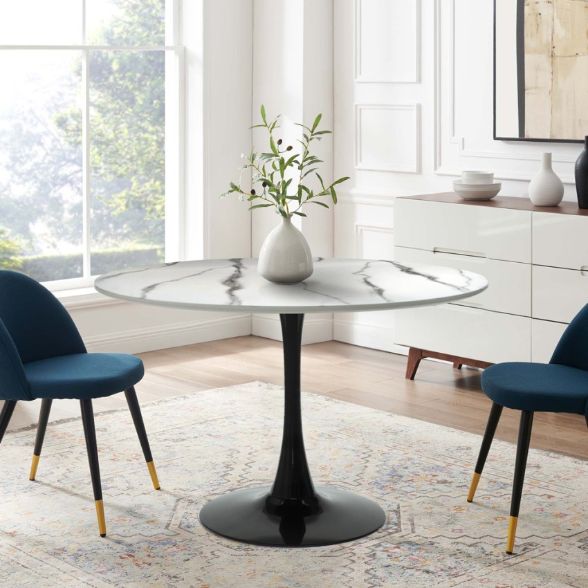 Moonstone+ table de salon ronde style Tulipe 120cm effet marbré