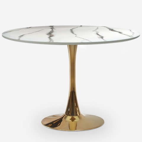 Table Tulipan ronde 120cm effet marbre doré salle à manger Callas+ Promotion