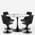 Table ronde 120cm effet marbre + 4 chaises Tulipan blanc noir Lapis+ Choix