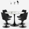 Table ronde 120cm effet marbre + 4 chaises Tulipan blanc noir Lapis+ Promotion