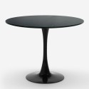 Table cuisine ronde noire 80cm 2 chaises transparentes Tulipe Almat 