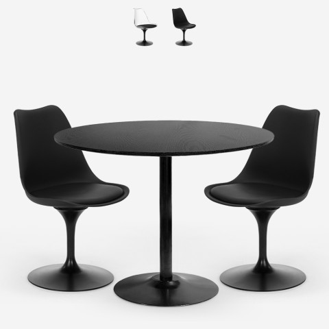 Set zwarte ronde Tulipan eettafel 80cm en 2 stoelen transparant Haki  Aanbieding