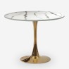 Table ronde 80cm Tulipan effet marbre doré 2 chaises blanc Saidu 