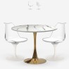 Table ronde 80cm Tulipan effet marbre doré 2 chaises blanc Saidu